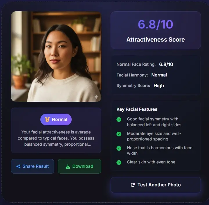 나는 평범할까 점수 6.8 - 균형 잡힌 아시아 특징의 평범한 매력도