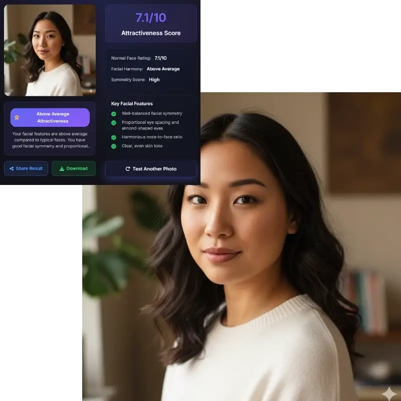평범한지 AI - 아시아 여성이 매력도 7.1 획득, 평균 이상의 평범한 얼굴 평가