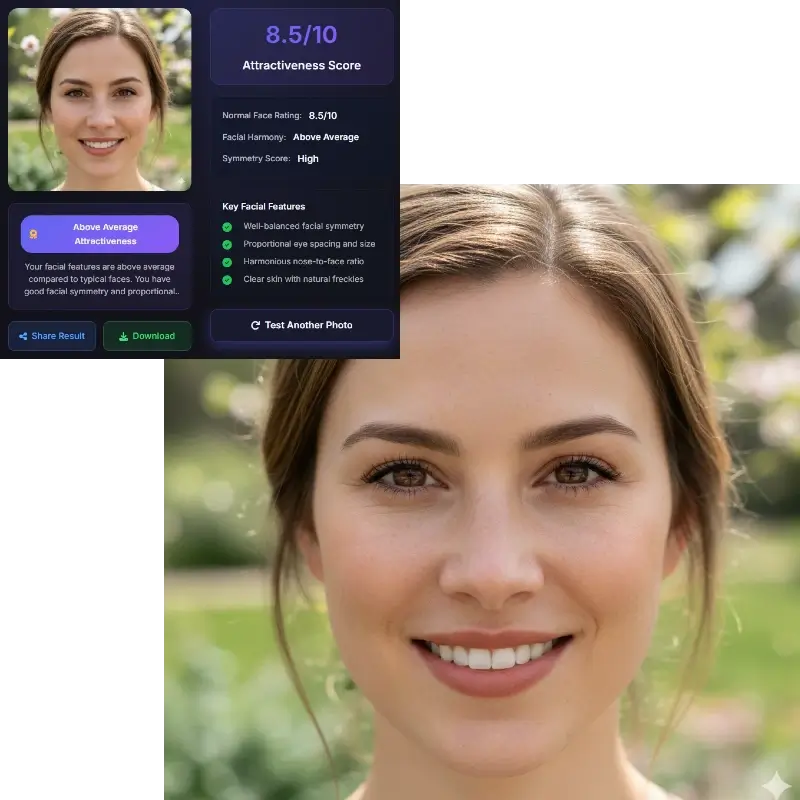 나는 평범할까 AI 테스트 - 금발 여성이 매력도 8.5 획득, 매우 매력적인 결과