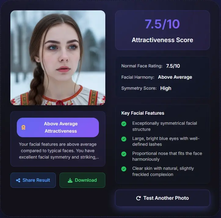 평범한지 테스트 점수 7.5 - 땋은 헤어스타일의 평균 이상 매력도